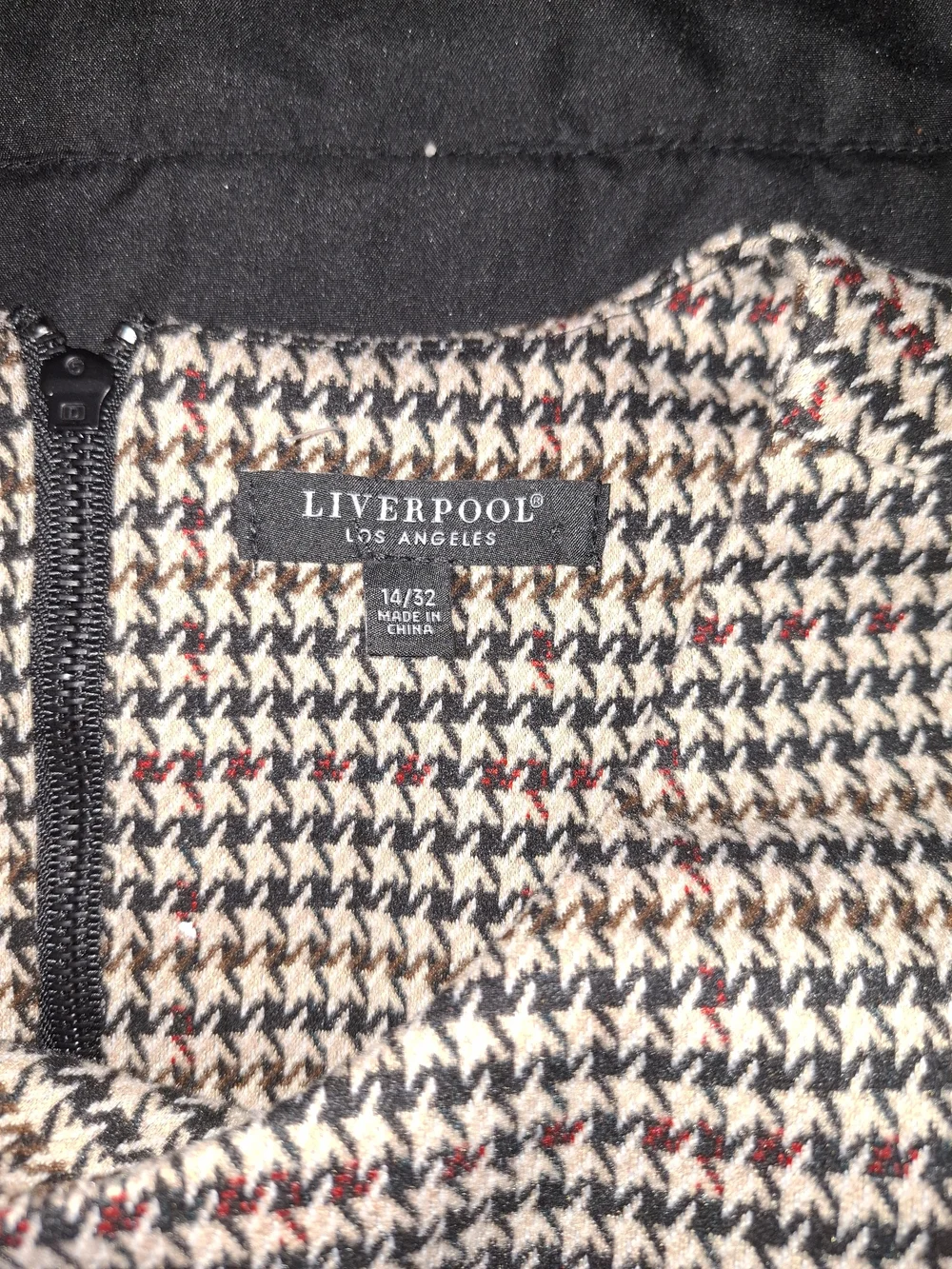 Liverpool Los Angeles Women’s 14 Black/Tan Houndstooth Shift Dress Round Zip